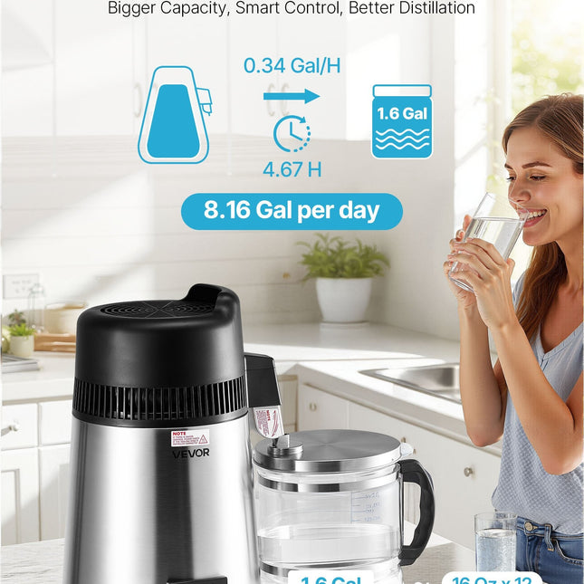 6L Water Distiller Home Countertop Purifier Machine 900W Stainless