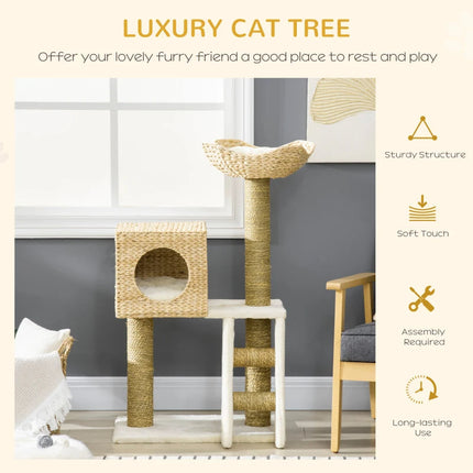 PawHut Cattail Weave Cat Tree For Indoor Cats Kitty Tower With Rattan