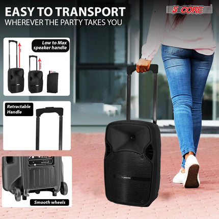 5Core 8 Inch PA Portable Bluetooth Party Speaker Karaoke Boombox + 2