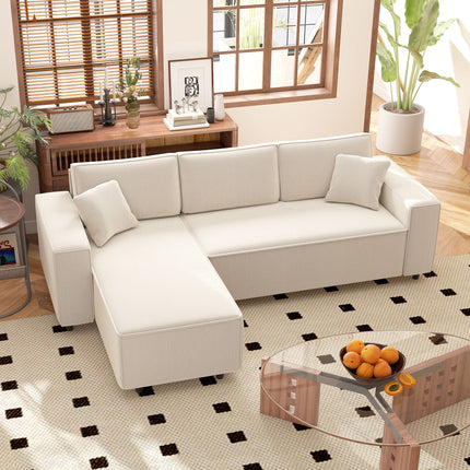 Corner Sofa With Reversible Chaise Lounge, Corduroy L-Shaped Sectional