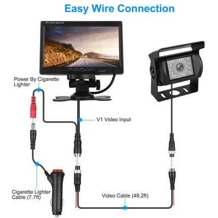 1Pc 7In Screen Backup Camera System Vehicle Rear View Monitor Kit IP67
