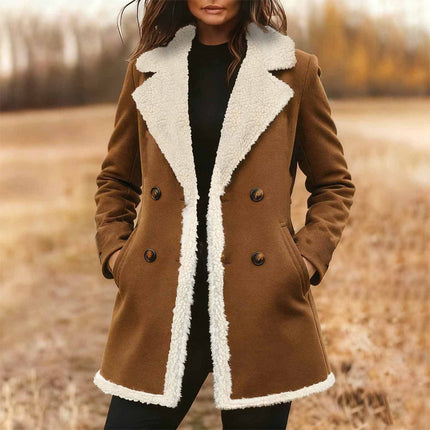 Women's Suede-Look Trench Coat, Classic Notch Lapel Double-Breasted