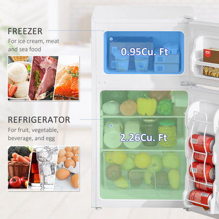 3.2 Cu.Ft Mini Fridge with Freezer, Double Door Compact Refrigerator
