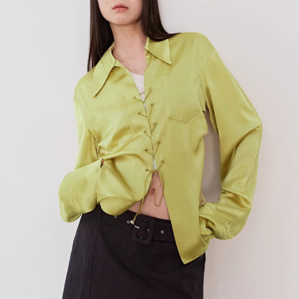 "Mercerized Spring Shadow" Acetate Shirt Women's Hollow String Pleated