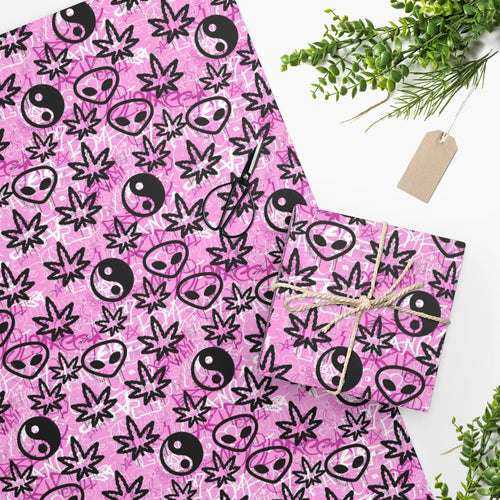 Awesome Graffiti - Weed Leaf- Alien - Yin Yang Wrapping Paper