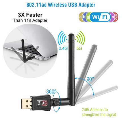 USB WiFi Adapter AC600Mbps 5G/2.4G Dual Band 802.11ac Wireless Network