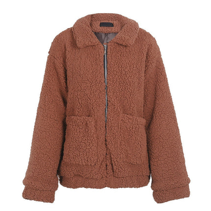 Faux lambswool oversized jacket coat Winter black warm hairly jacket