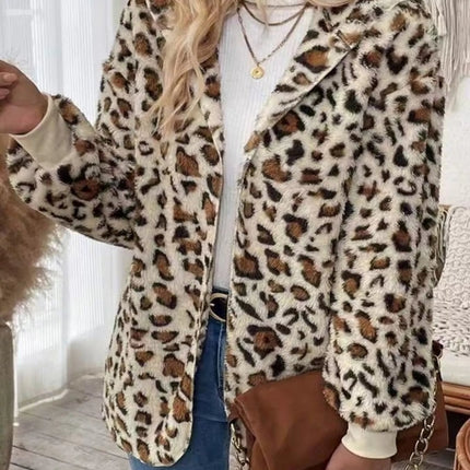 Leopard Print Fuzzy Zip Up Outerwear