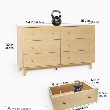 6 Drawer Dresser, Wooden Chest Of Drawers With Sliding With Anti-tip