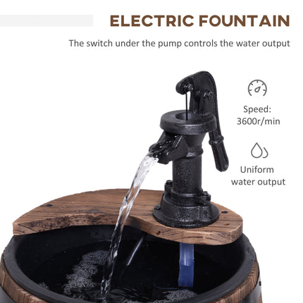 23" H Outdoor Water Fountain Wood and Plastic Rustic Apple Barrel Pump