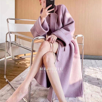 Water Ripple Cashmere Women's Long Reversible Coat – Luxury &