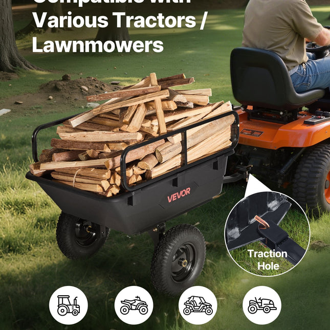 Dump Trailer 500 Lbs 10 Cu. Ft Tow Behind Plastic Garden ATV Trailer