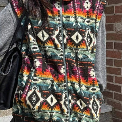 Geometric Fleece Vest Coat
