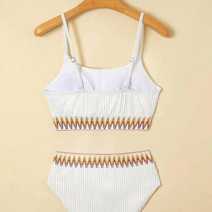 Textured Contrast Banding Bikini High Waist 2pcs Swimsuit