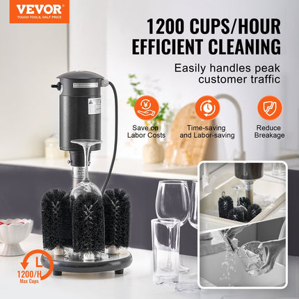 Electric Glass Washer 5-Brush Bar Glass Cleaner 1200 Cups/H For Wine