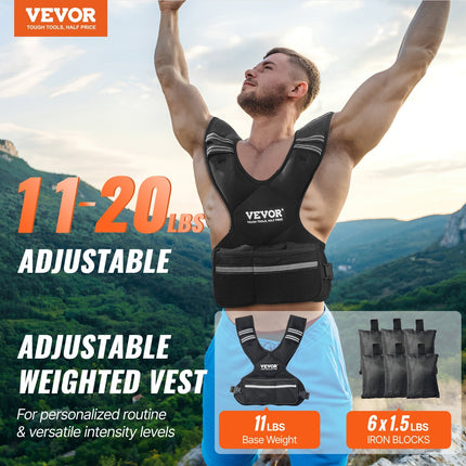 Adjustable Weighted Vest, 11-20lb Weight Vest With 6 Ironsand Weights