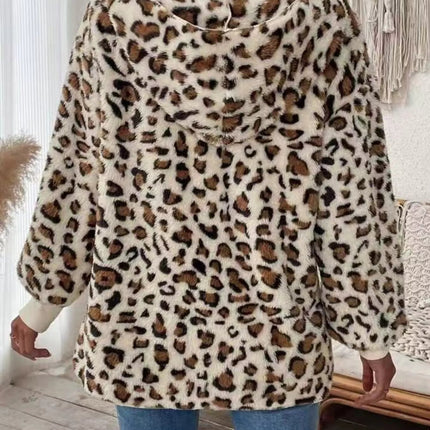 Leopard Print Fuzzy Zip Up Outerwear