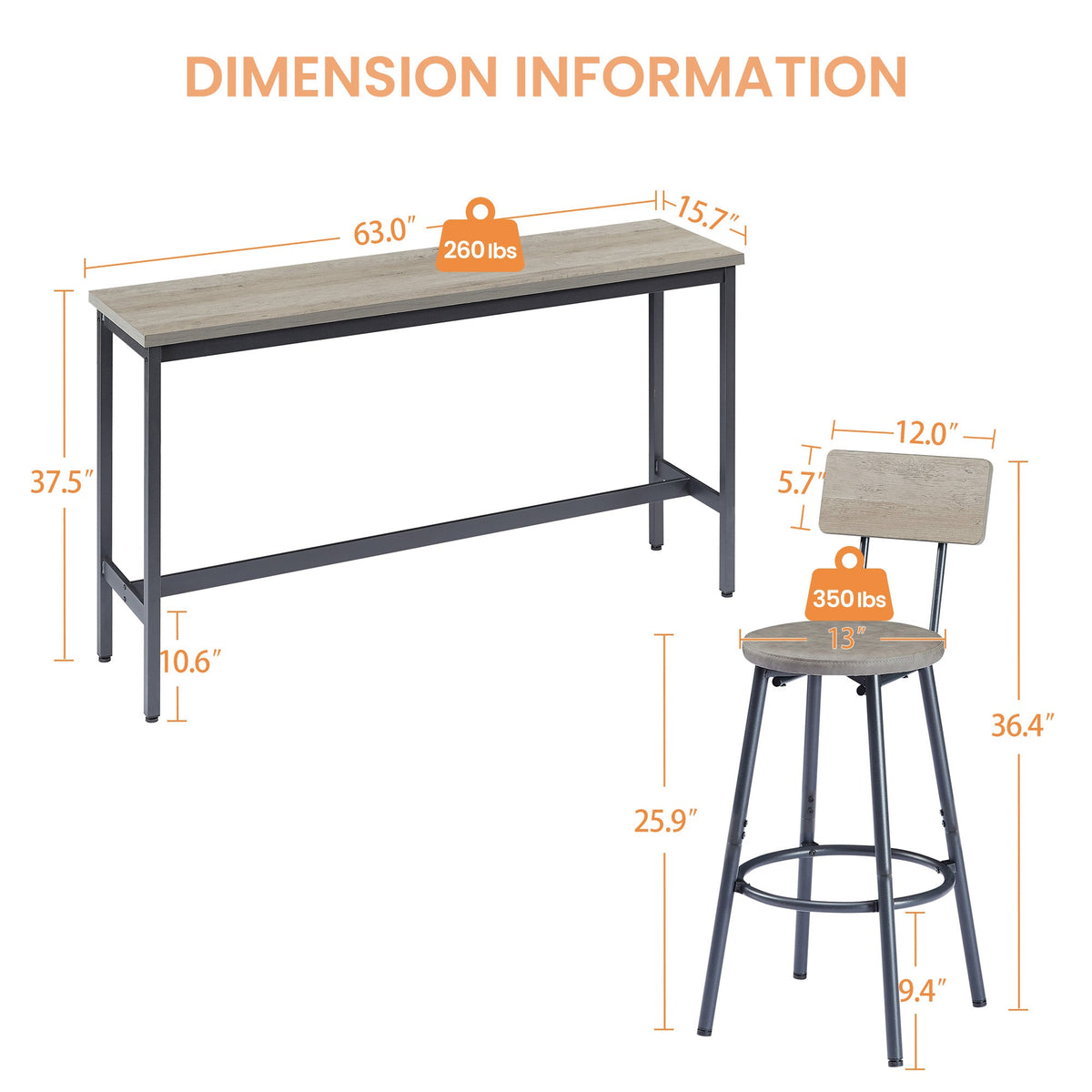 Long Bar Table Set With 3 PU Upholstered Bar Stools, Industrial Bar