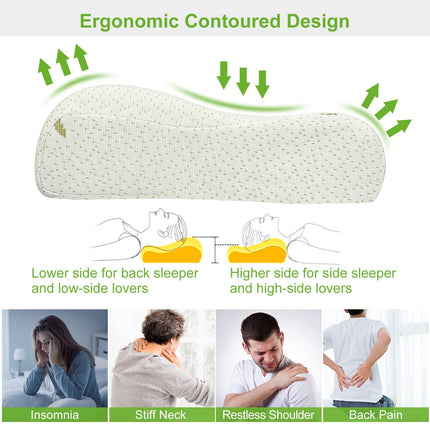 S-L Size Options -- 1Pc Bamboo Memory Foam Sleep Pillow Contoured