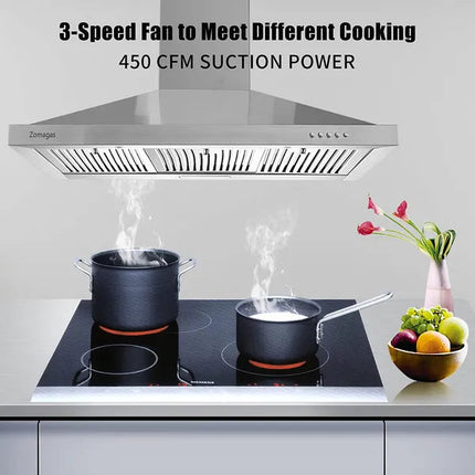 Range Hood 36 Inch;  Wall Mount Vent Hood In Stainless Steel With