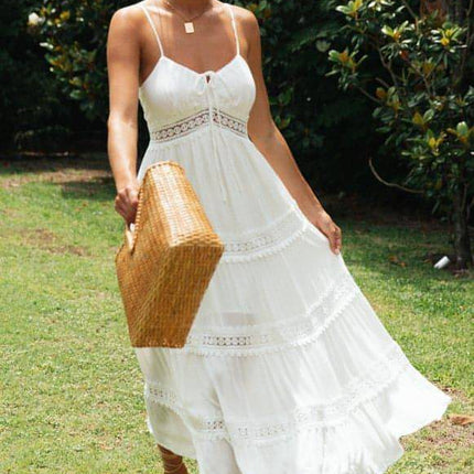 Boho Sling Dress Lace Panel Swing Skirt
