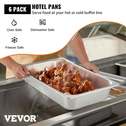 6 Pack Steam Table Pans 20.9 X 12.8 X 3.9 Inch Deep Steam Table Pan