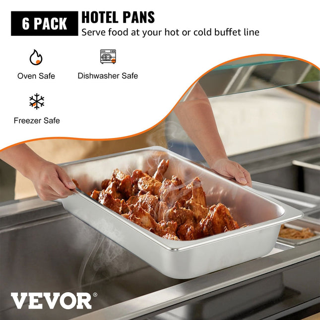 6 Pack Steam Table Pans 20.9 X 12.8 X 3.9 Inch Deep Steam Table Pan
