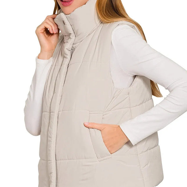 Zenana High Neck Zip-Up Vest Coat