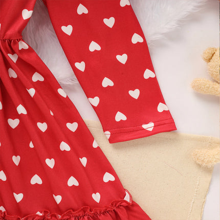 Toddler Girl's Cute 'LOVE' Embroidered Dress, Heart Print Long Sleeve