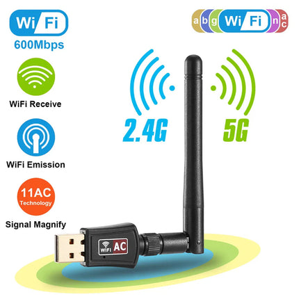 USB WiFi Adapter AC600Mbps 5G/2.4G Dual Band 802.11ac Wireless Network