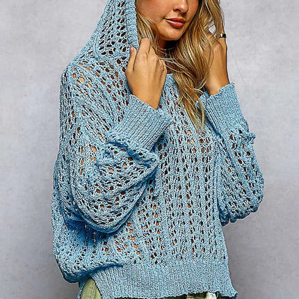 POL Openwork Round Neck High Low Knit Top