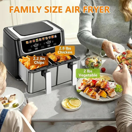 9.5 Quart Large Dual Basket Air Fryer With Double Basket, Independent