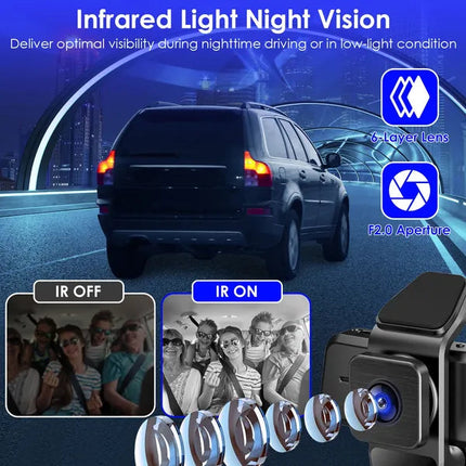 1080P FUD 3 Channel WiFi Dash Cam 170° Wide Angle Triple Car Camera