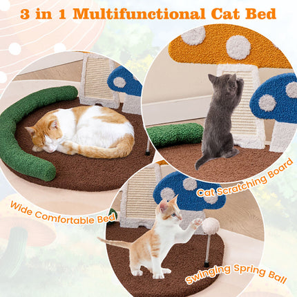 Mushroom Cat Bed Cat Claw Scratcher With Wide Bed And Sisal Scratch
