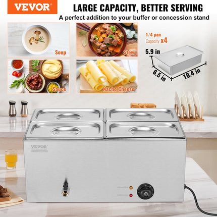 Commercial Electric Food Warmer 4-Pan Countertop Buffet 15.9QT Bain
