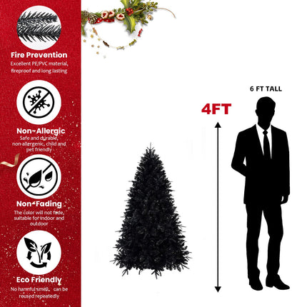 Prelit Black Christmas Tree With White Lights Artificial Fake