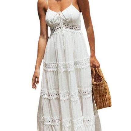 Boho Sling Dress Lace Panel Swing Skirt