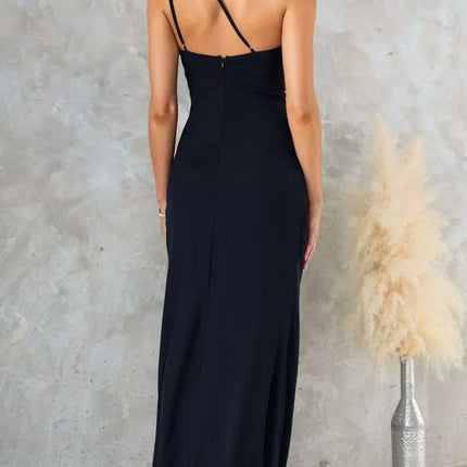 Stylish One-Shoulder Ruffle : Slit Dress