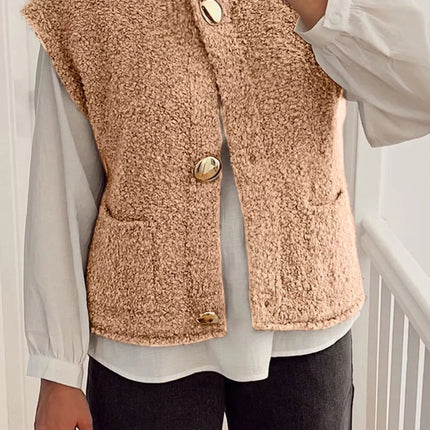 Fleece Button-Down Vest Coat
