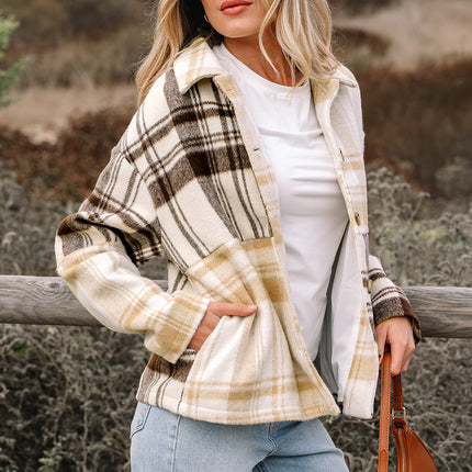 Plaid Patchwork Side Pocket Button-Up Shacket
