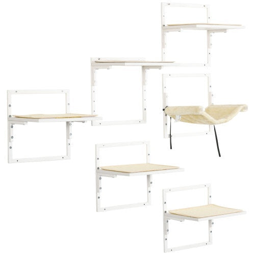 PawHut 6-pc Modern Cat Wall Shelves For Indoor Cats, Height Adjustable