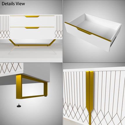 TV Console With Storage Cabinets, Carve Design TV Stand With Metal