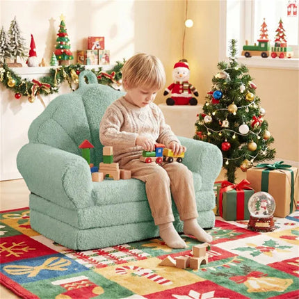 2-in-1 Flip Open Kids Sofa Lounger, Teddy Fleece Toddler Couch With