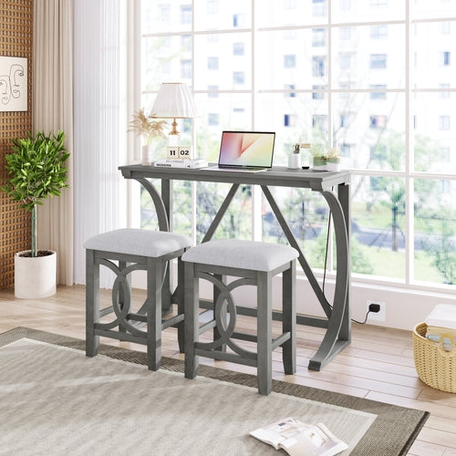 TOPMAx Farmhouse 3- Piece Counter Height Dining Table Set With USB