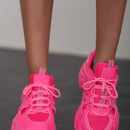 Berness Running Late Chunky Sole Athletic Sneakers in Hot Pink