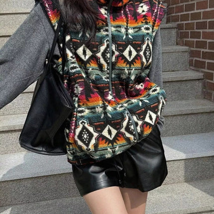 Geometric Fleece Vest Coat