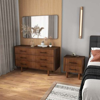 Logan Mid Century Modern Walnut Nightstand Bed Side Tables With 2