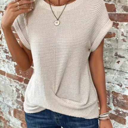 Short-sleeved Waffle T-shirt Summer New Solid Color Crew Neck Top For