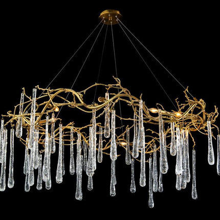 Brass and Glass Teardrop Eight-Light Chandelier