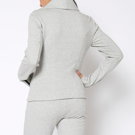 Women's Oversized Collar Zip-Up Moto Jacket In Heather Grey